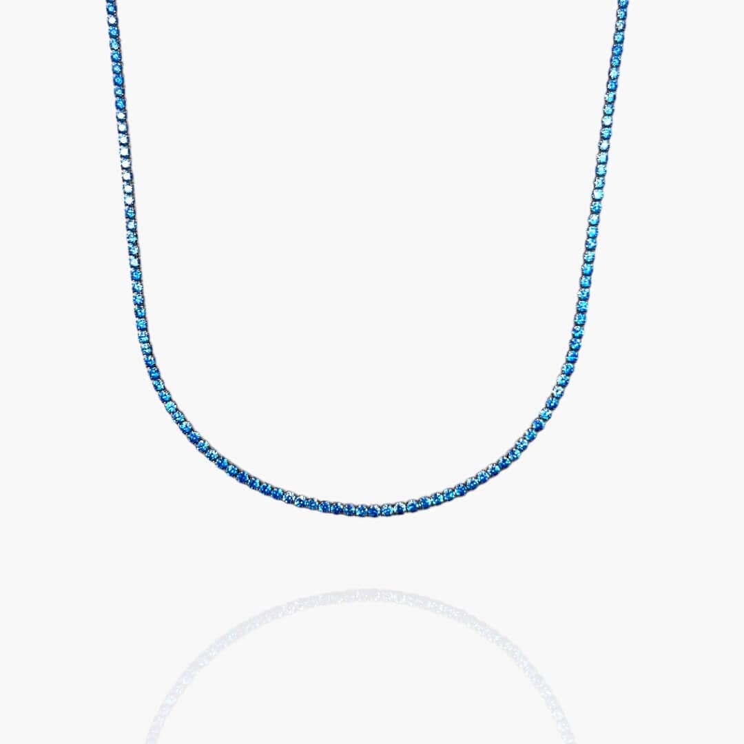 Light Blue Micro Tennis Chain - White Gold