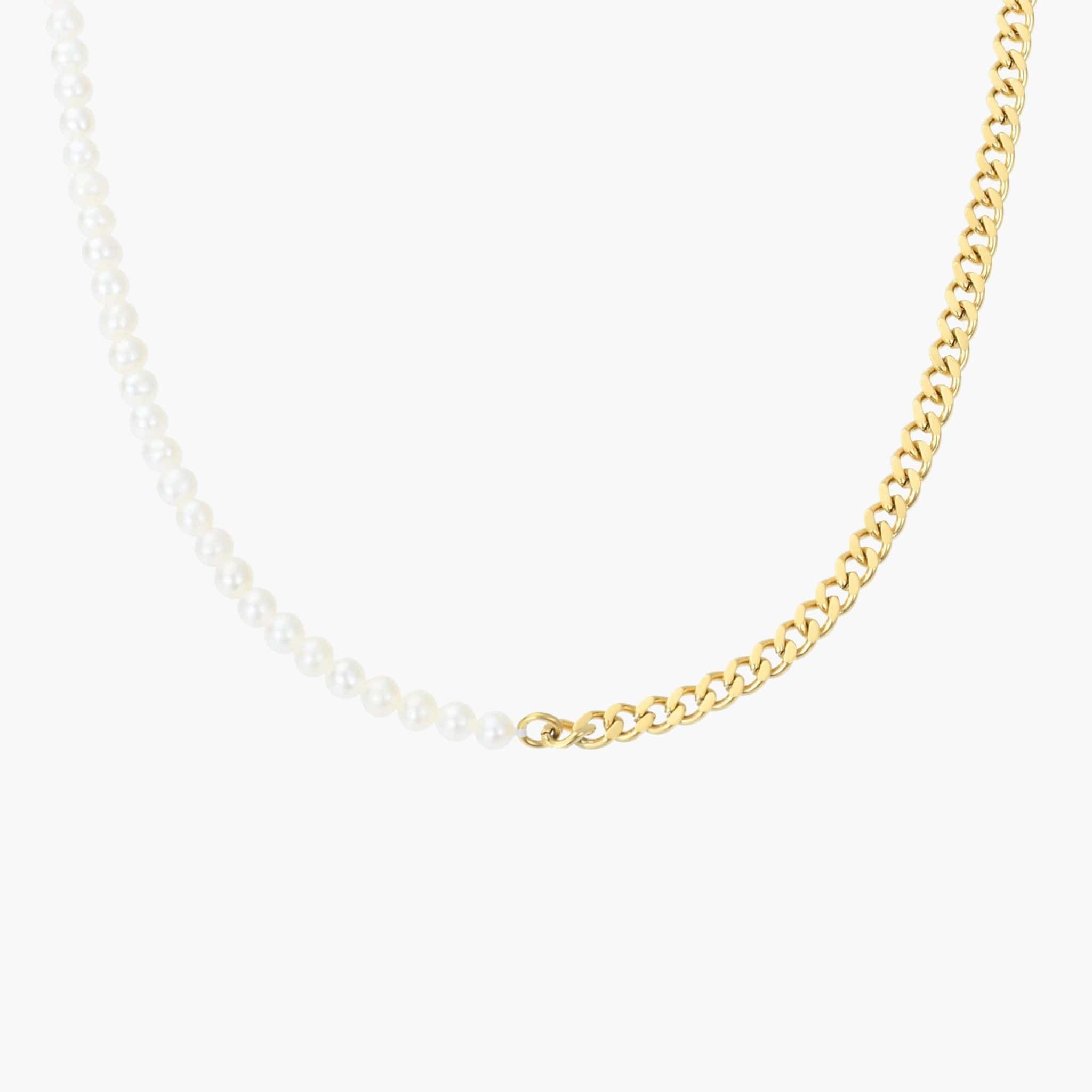 Half Pearl & Half Cuban Chain 4MM - Gold
